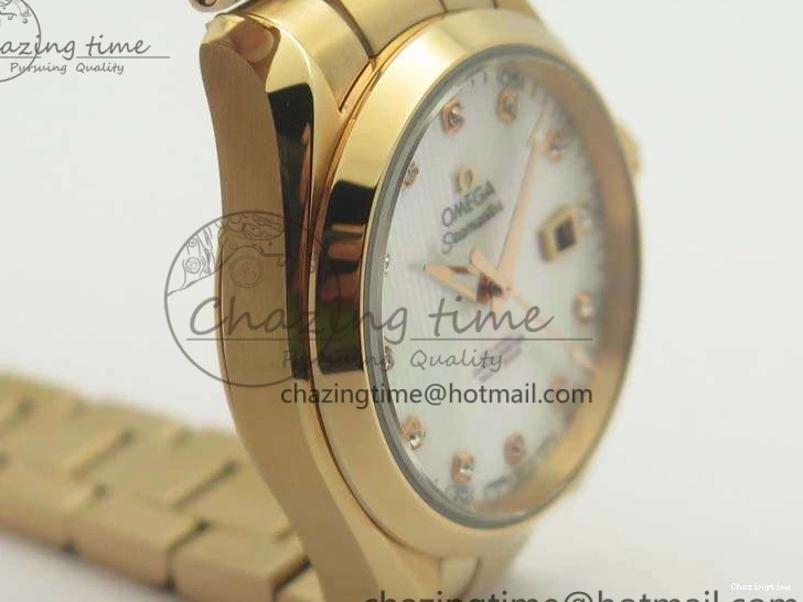 0520 Timeless Aqua Terra Ladies 35mm RG V6F Best Edition White MOP Dial On RG Bracelet A 8102